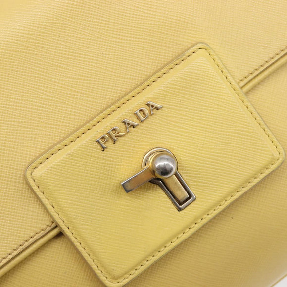 PRADA Hand Bag Safiano Leather 2way Yellow Gold Auth ka7120