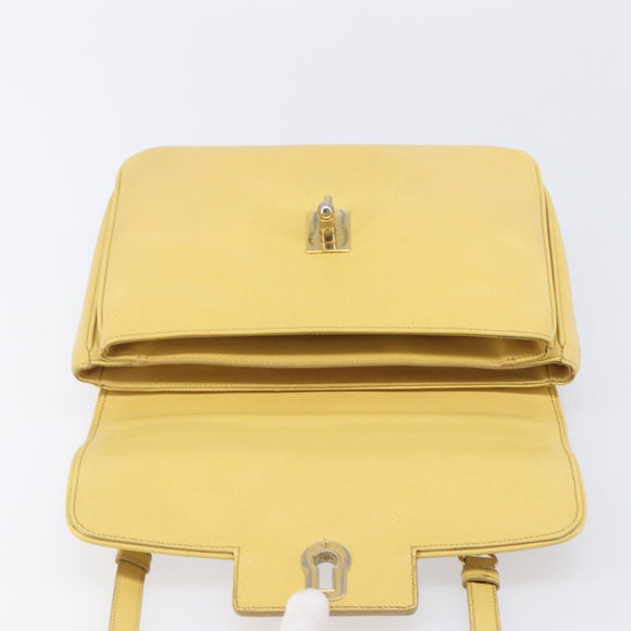 PRADA Hand Bag Safiano Leather 2way Yellow Gold Auth ka7120