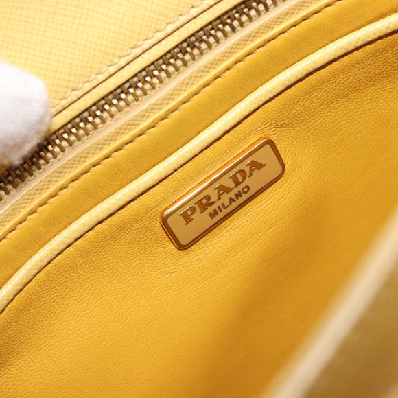 PRADA Hand Bag Safiano Leather 2way Yellow Gold Auth ka7120