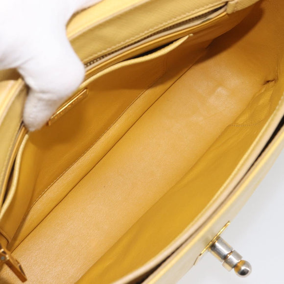 PRADA Hand Bag Safiano Leather 2way Yellow Gold Auth ka7120