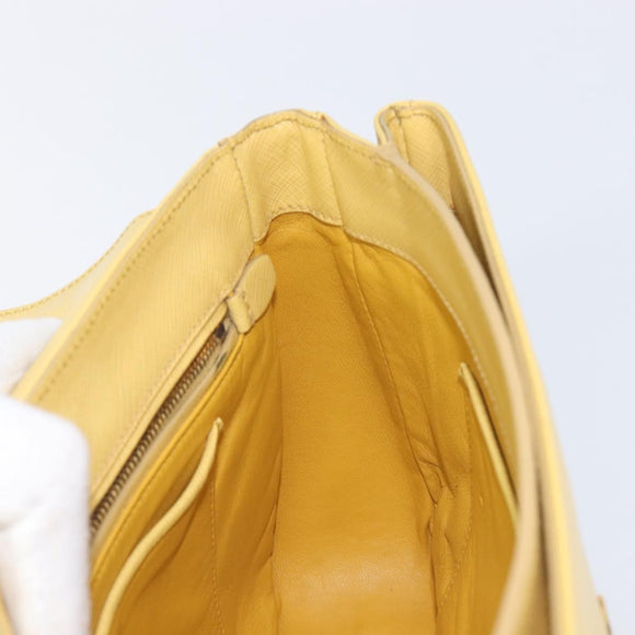 PRADA Hand Bag Safiano Leather 2way Yellow Gold Auth ka7120