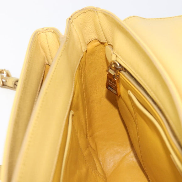 PRADA Hand Bag Safiano Leather 2way Yellow Gold Auth ka7120
