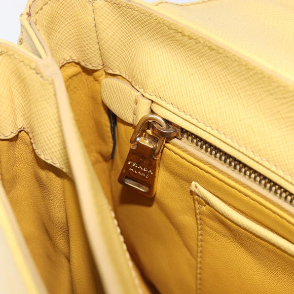 PRADA Hand Bag Safiano Leather 2way Yellow Gold Auth ka7120