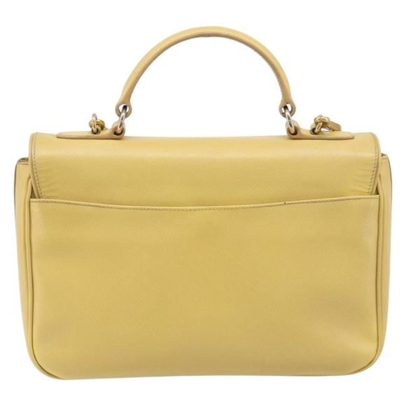 PRADA Hand Bag Safiano Leather 2way Yellow Gold Auth ka7120