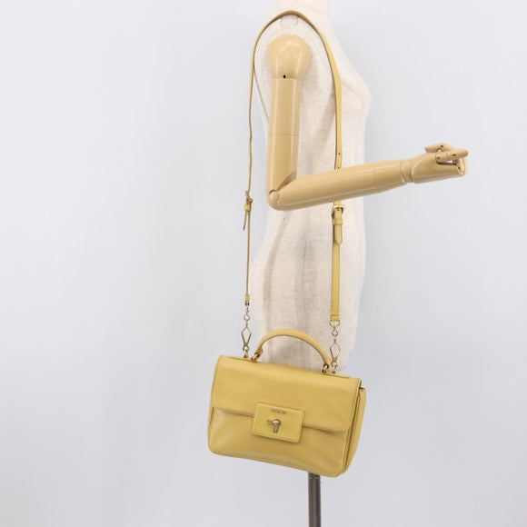 PRADA Hand Bag Safiano Leather 2way Yellow Gold Auth ka7120