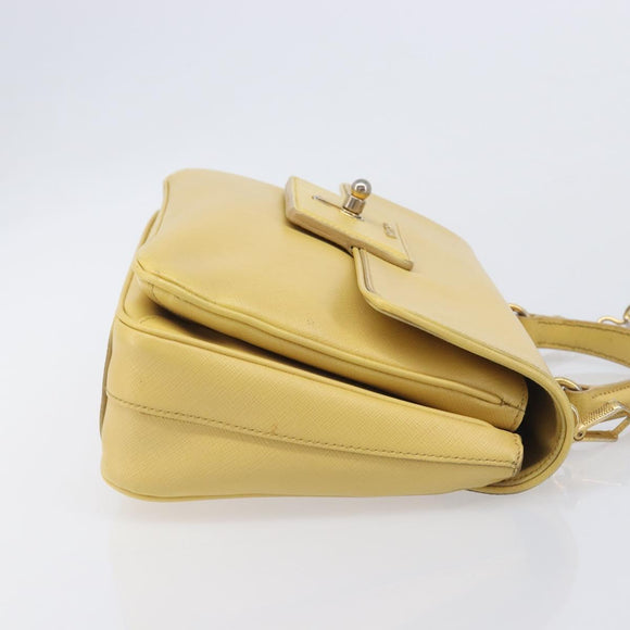 PRADA Hand Bag Safiano Leather 2way Yellow Gold Auth ka7120