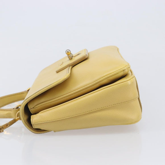 PRADA Hand Bag Safiano Leather 2way Yellow Gold Auth ka7120