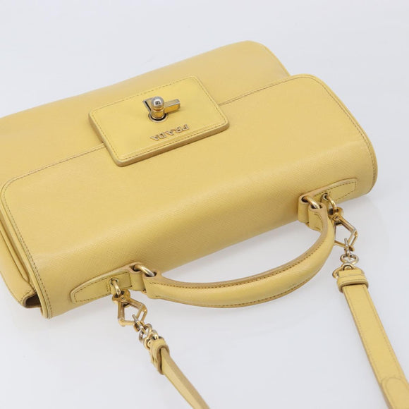 PRADA Hand Bag Safiano Leather 2way Yellow Gold Auth ka7120