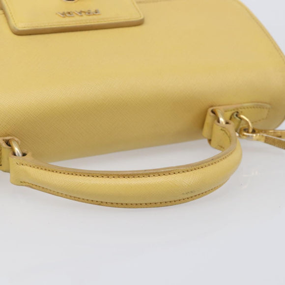 PRADA Hand Bag Safiano Leather 2way Yellow Gold Auth ka7120
