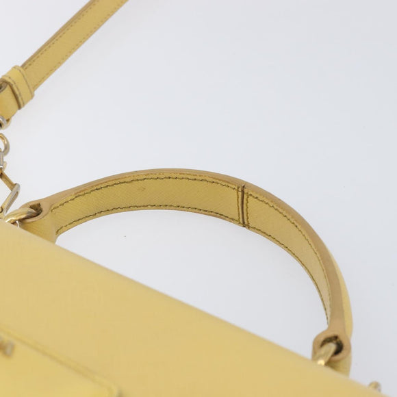 PRADA Hand Bag Safiano Leather 2way Yellow Gold Auth ka7120