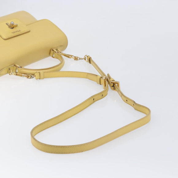 PRADA Hand Bag Safiano Leather 2way Yellow Gold Auth ka7120