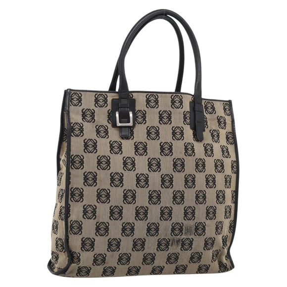 LOEWE Anagram Tote Bag Canvas Beige Silver Auth ka7122