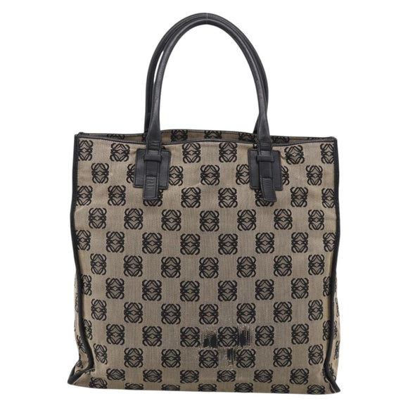 LOEWE Anagram Tote Bag Canvas Beige Silver Auth ka7122