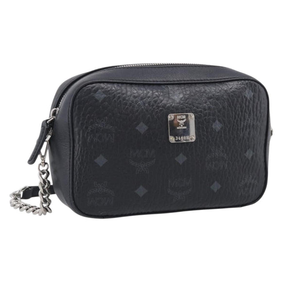 MCM Vicetos Logogram Shoulder Bag PVC Leather Black Silver Auth ka7130