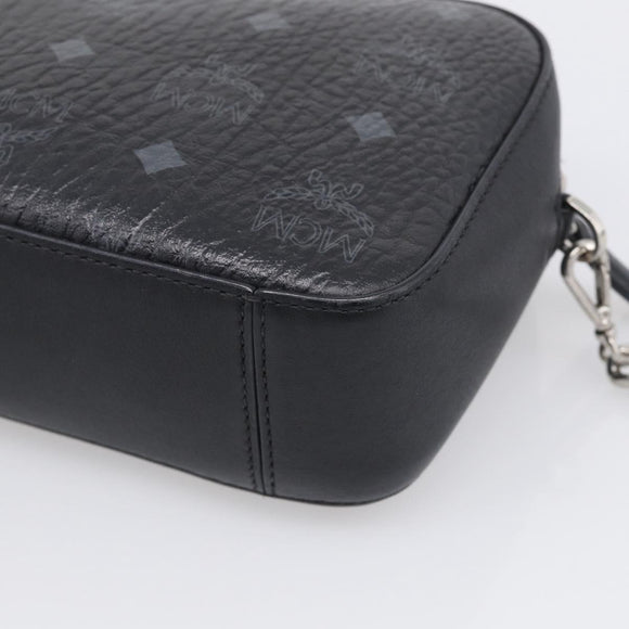 MCM Vicetos Logogram Shoulder Bag PVC Leather Black Silver Auth ka7130