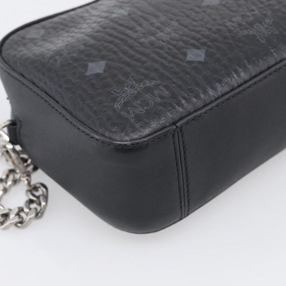 MCM Vicetos Logogram Shoulder Bag PVC Leather Black Silver Auth ka7130