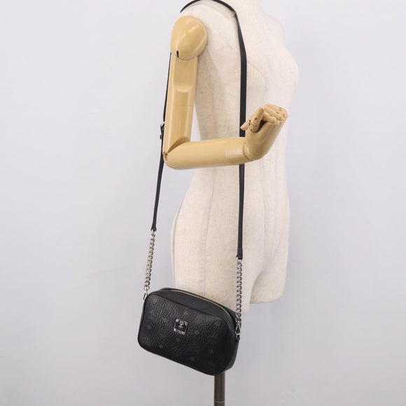 MCM Vicetos Logogram Shoulder Bag PVC Leather Black Silver Auth ka7130