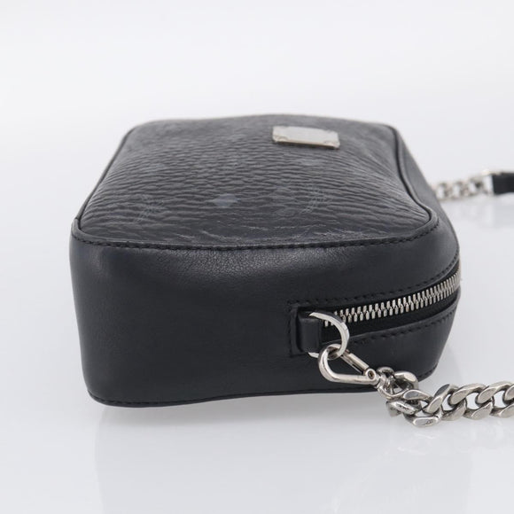 MCM Vicetos Logogram Shoulder Bag PVC Leather Black Silver Auth ka7130