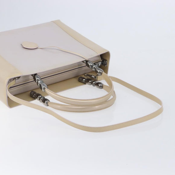 Christian Dior Maris Pearl Hand Bag Patent Leather 2way Beige Silver Auth ka7131