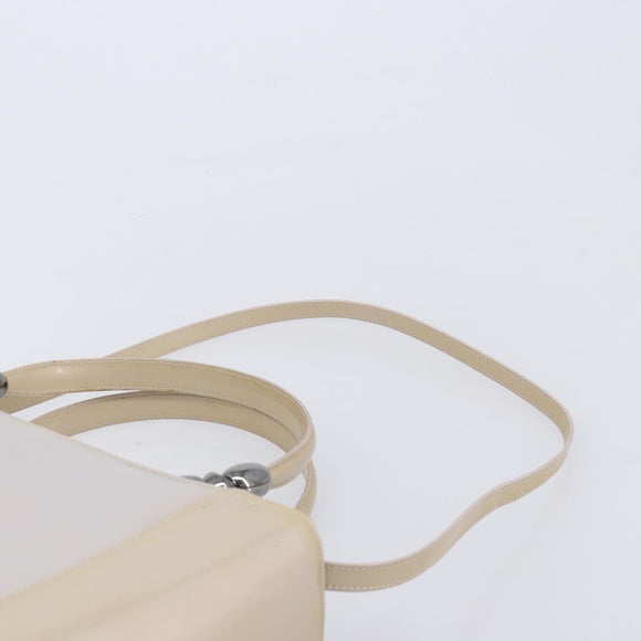 Christian Dior Maris Pearl Hand Bag Patent Leather 2way Beige Silver Auth ka7131