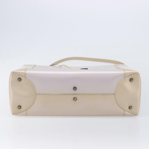 Christian Dior Maris Pearl Hand Bag Patent Leather 2way Beige Silver Auth ka7131