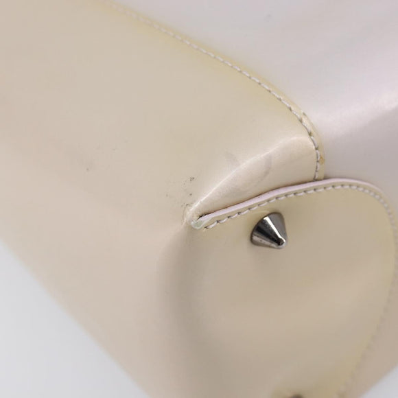 Christian Dior Maris Pearl Hand Bag Patent Leather 2way Beige Silver Auth ka7131