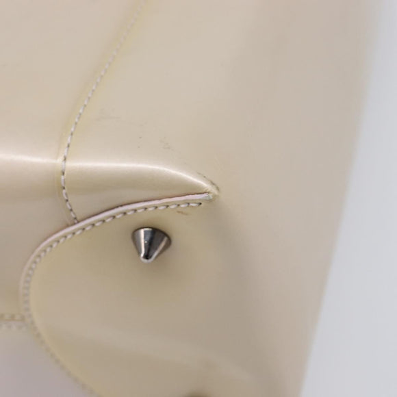 Christian Dior Maris Pearl Hand Bag Patent Leather 2way Beige Silver Auth ka7131