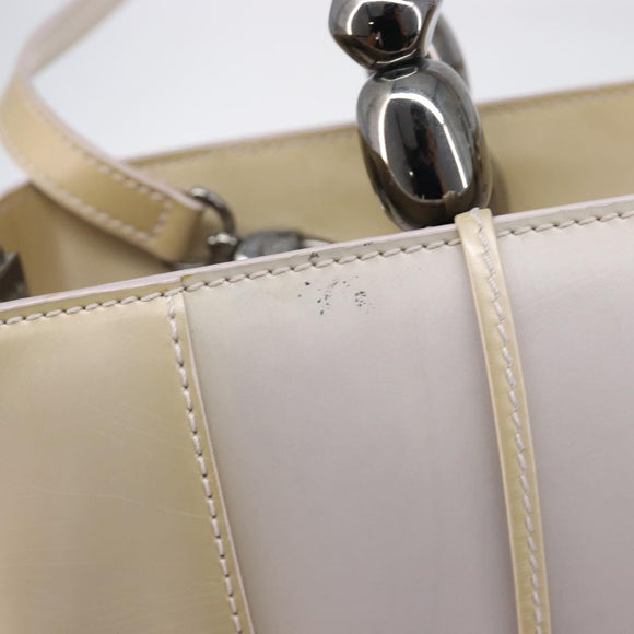 Christian Dior Maris Pearl Hand Bag Patent Leather 2way Beige Silver Auth ka7131