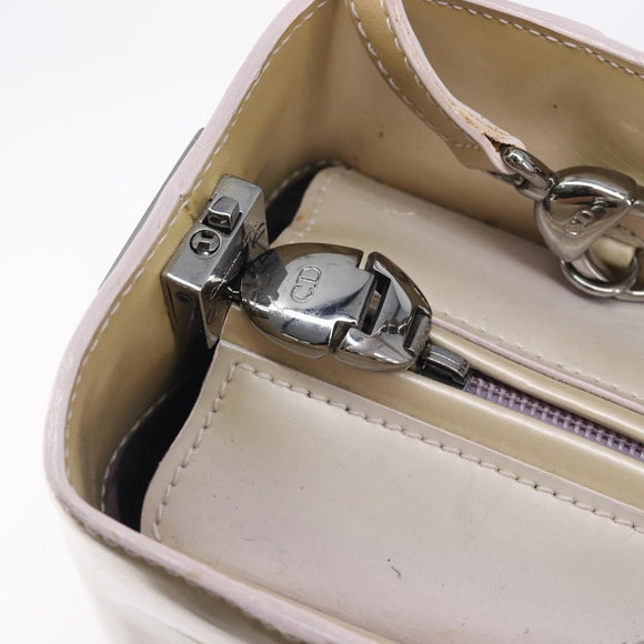 Christian Dior Maris Pearl Hand Bag Patent Leather 2way Beige Silver Auth ka7131