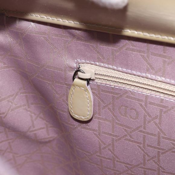 Christian Dior Maris Pearl Hand Bag Patent Leather 2way Beige Silver Auth ka7131