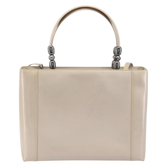 Christian Dior Maris Pearl Hand Bag Patent Leather 2way Beige Silver Auth ka7131