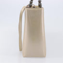 Christian Dior Maris Pearl Hand Bag Patent Leather 2way Beige Silver Auth ka7131-4