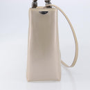 Christian Dior Maris Pearl Hand Bag Patent Leather 2way Beige Silver Auth ka7131-5