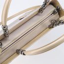 Christian Dior Maris Pearl Hand Bag Patent Leather 2way Beige Silver Auth ka7131-6