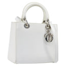 Christian Dior Lady Dior Hand Bag Leather 2way White Silver Auth ka7132-1