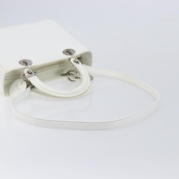 Christian Dior Lady Dior Hand Bag Leather 2way White Silver Auth ka7132