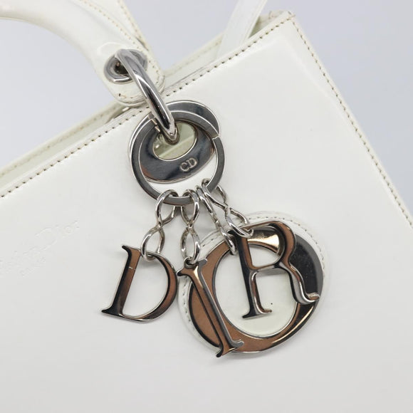 Christian Dior Lady Dior Hand Bag Leather 2way White Silver Auth ka7132