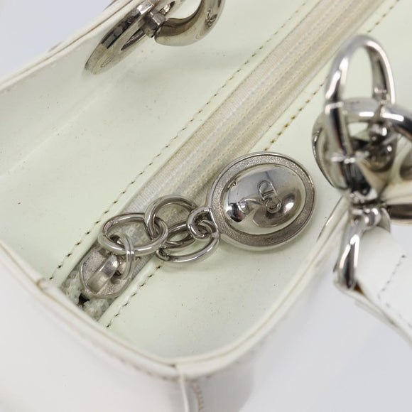 Christian Dior Lady Dior Hand Bag Leather 2way White Silver Auth ka7132