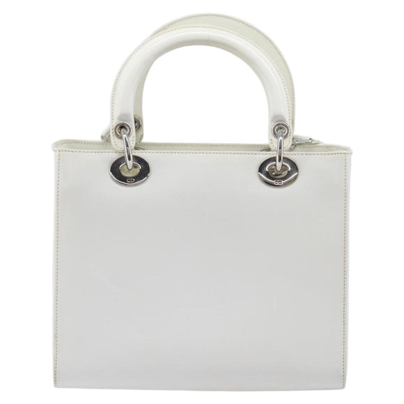 Christian Dior Lady Dior Hand Bag Leather 2way White Silver Auth ka7132