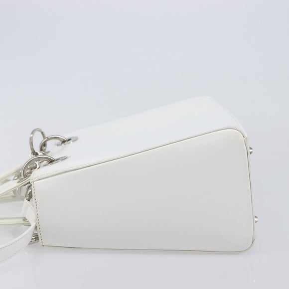 Christian Dior Lady Dior Hand Bag Leather 2way White Silver Auth ka7132
