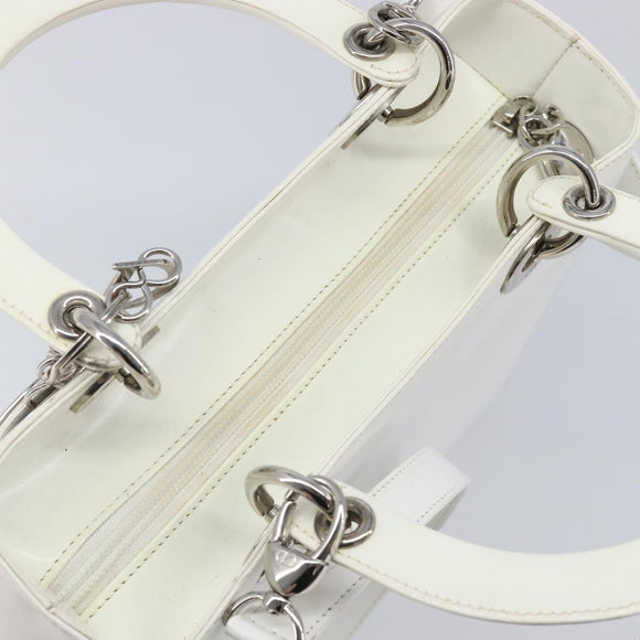 Christian Dior Lady Dior Hand Bag Leather 2way White Silver Auth ka7132