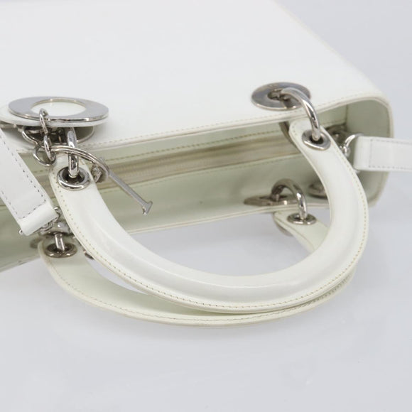 Christian Dior Lady Dior Hand Bag Leather 2way White Silver Auth ka7132