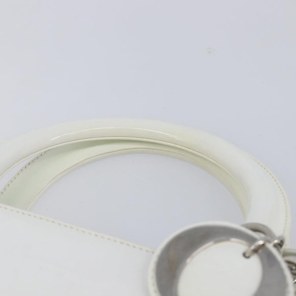 Christian Dior Lady Dior Hand Bag Leather 2way White Silver Auth ka7132