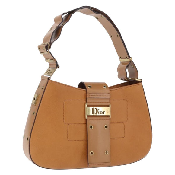 Christian Dior Street Chic Shoulder Bag Leather Brown Gold Auth ka7134A