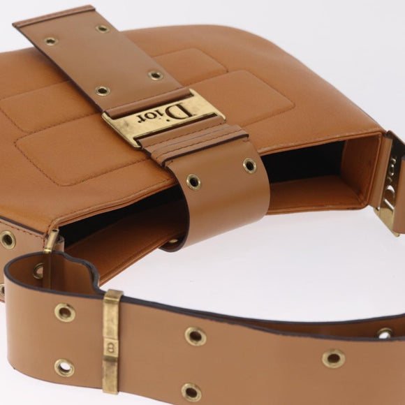 Christian Dior Street Chic Shoulder Bag Leather Brown Gold Auth ka7134A
