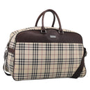 BURBERRY Nova Check Boston Bag Canvas 2way Beige Silver Auth ka7135-1