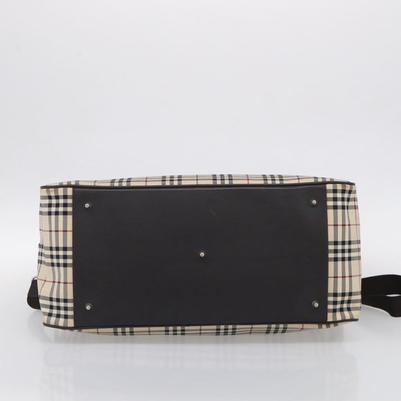 BURBERRY Nova Check Boston Bag Canvas 2way Beige Silver Auth ka7135