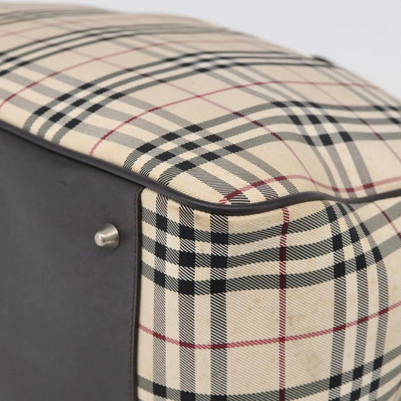 BURBERRY Nova Check Boston Bag Canvas 2way Beige Silver Auth ka7135