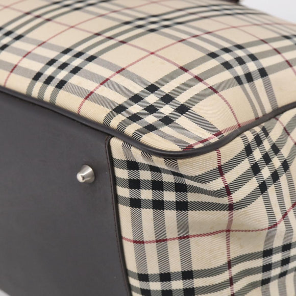 BURBERRY Nova Check Boston Bag Canvas 2way Beige Silver Auth ka7135
