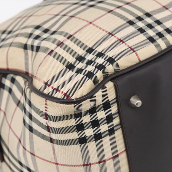 BURBERRY Nova Check Boston Bag Canvas 2way Beige Silver Auth ka7135